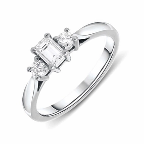 Platinum 0.31ct Diamond Emerald Cut Trilogy Ring