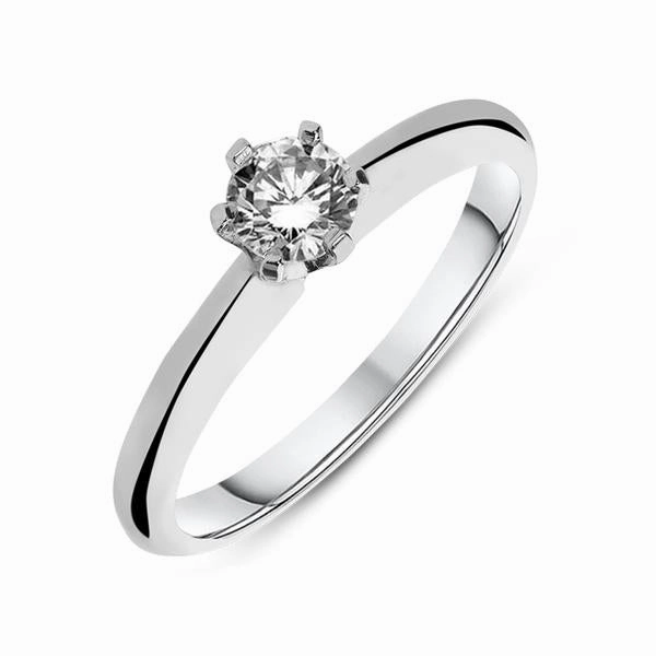 Platinum 0.50ct Diamond Round Brilliant Cut Six Claw Solitaire Ring