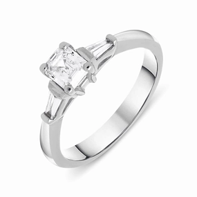 Platinum 0.60ct Emerald Cut Diamond Three Stone Ring