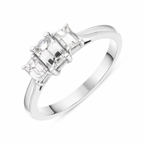 Platinum 0.88ct Diamond Emerald Cut Trilogy Ring