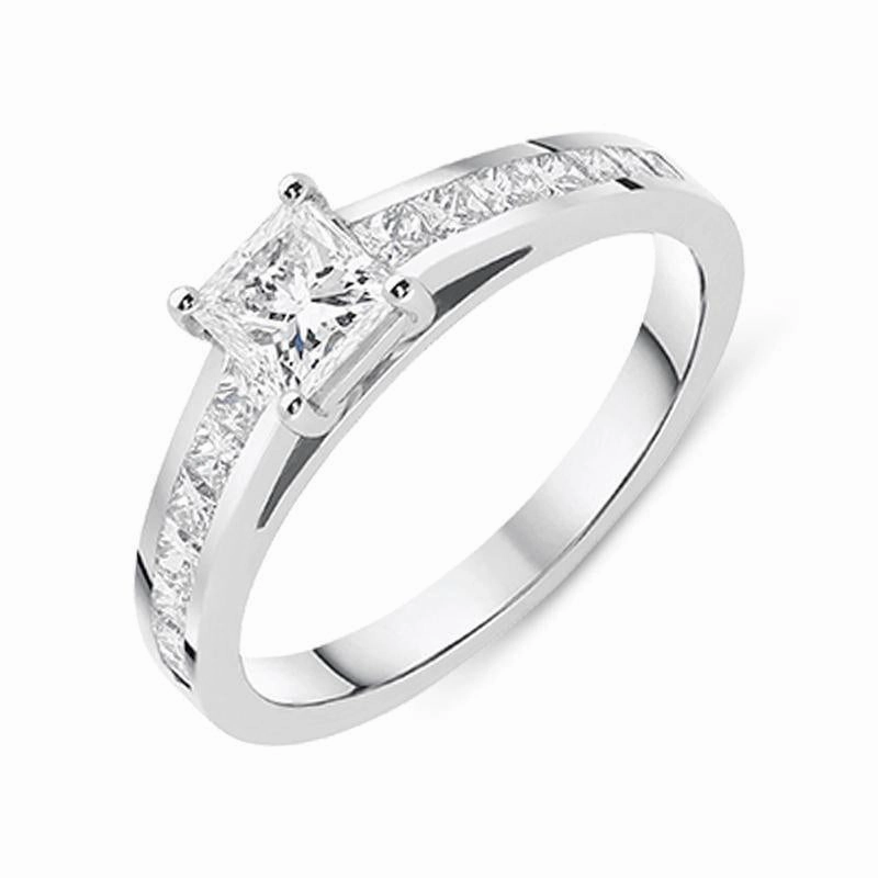 Platinum 1.02ct Diamond Princess Cut Shoulder Solitaire Ring