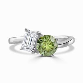 Platinum 1.8ct White & Green Laboratory Grown Diamond 'Toi et Moi' Ring