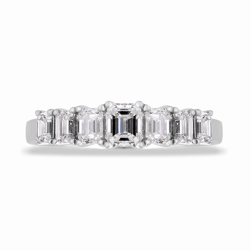 Platinum Diamond Emerald Cut Claw Set Half Eternity Ring