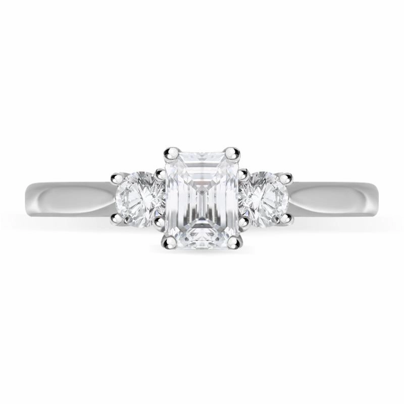 Platinum Diamond Emerald Cut Three Stone Ring
