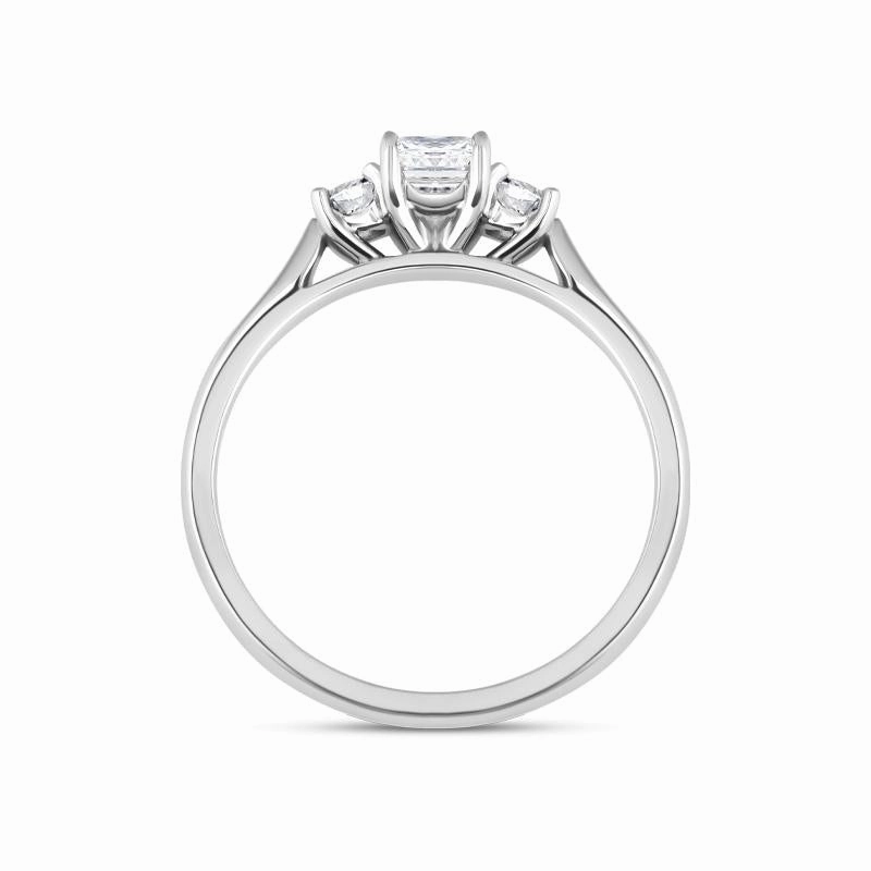 Platinum Diamond Emerald Cut Three Stone Ring