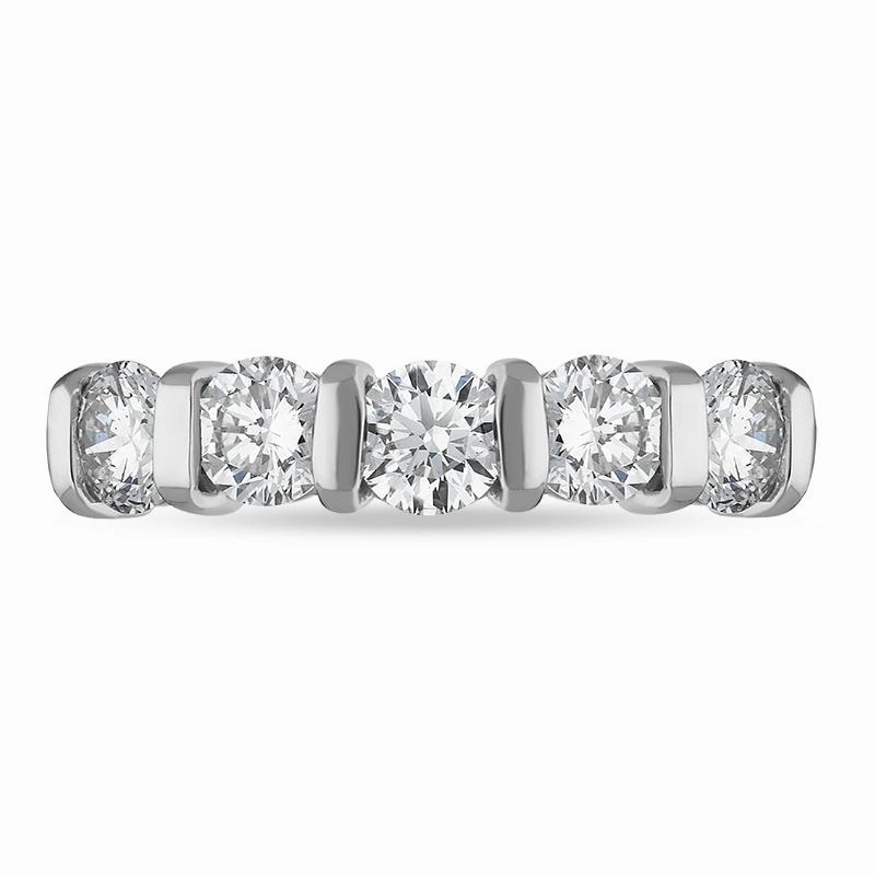 Platinum Diamond Five Stone Bar Set Half Eternity Ring