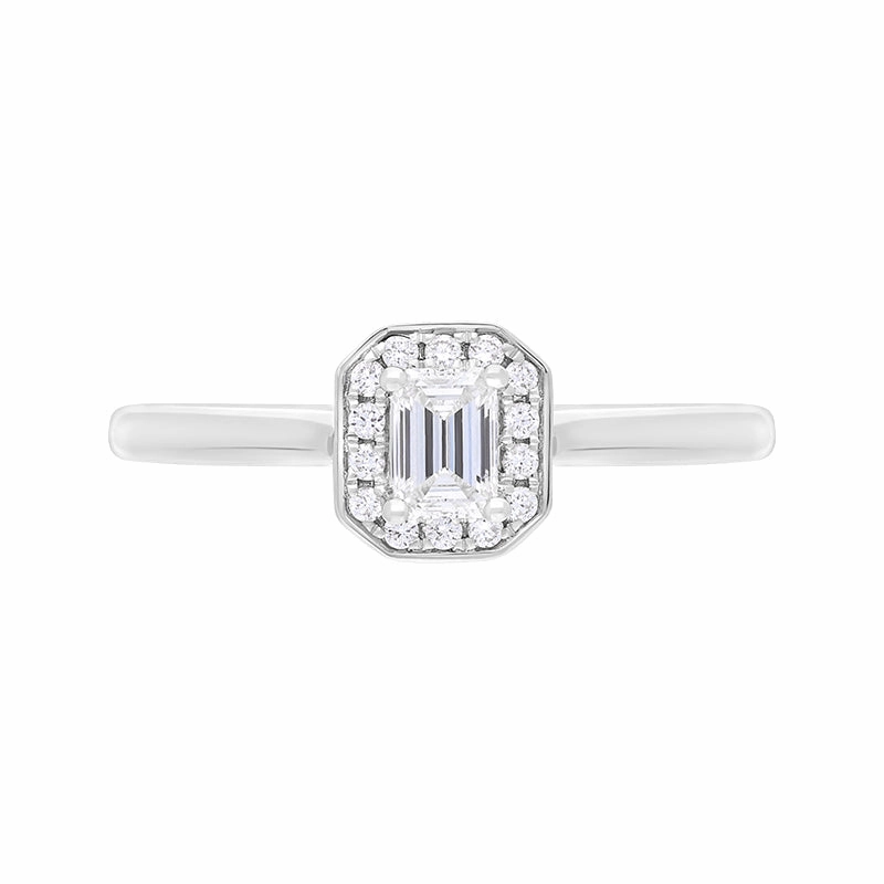 Platinum Diamond GIA Certified Emerald Cut Pave Cluster Ring D