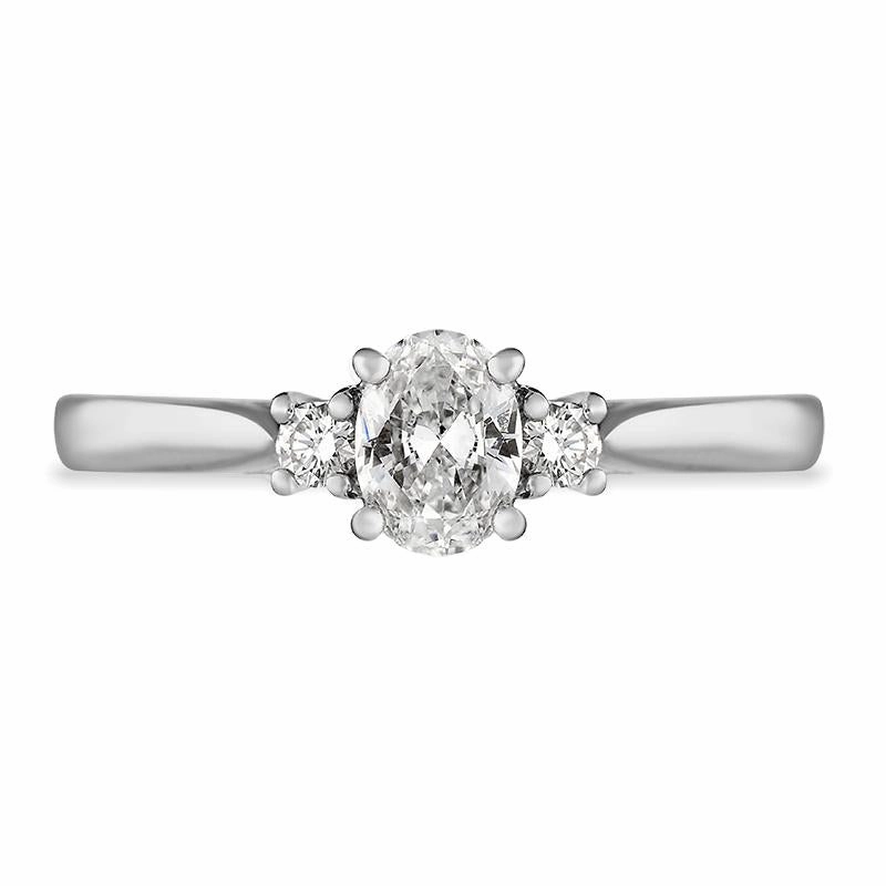Platinum Diamond Oval and Round Brilliant Cut Three Stone Ring