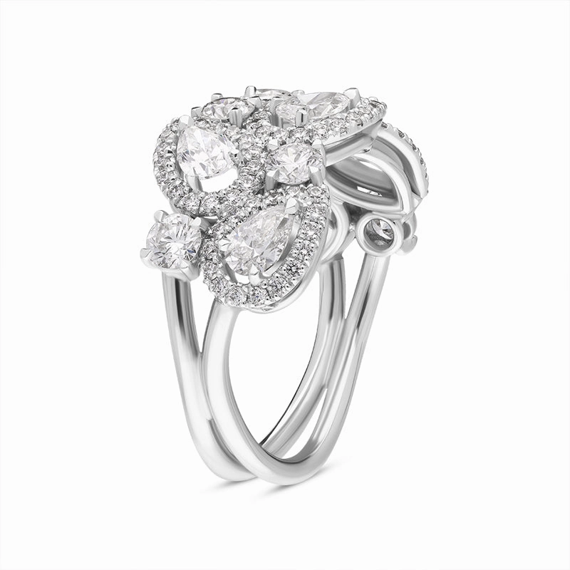 Platinum Diamond Pear Cut Statement Cluster Ring