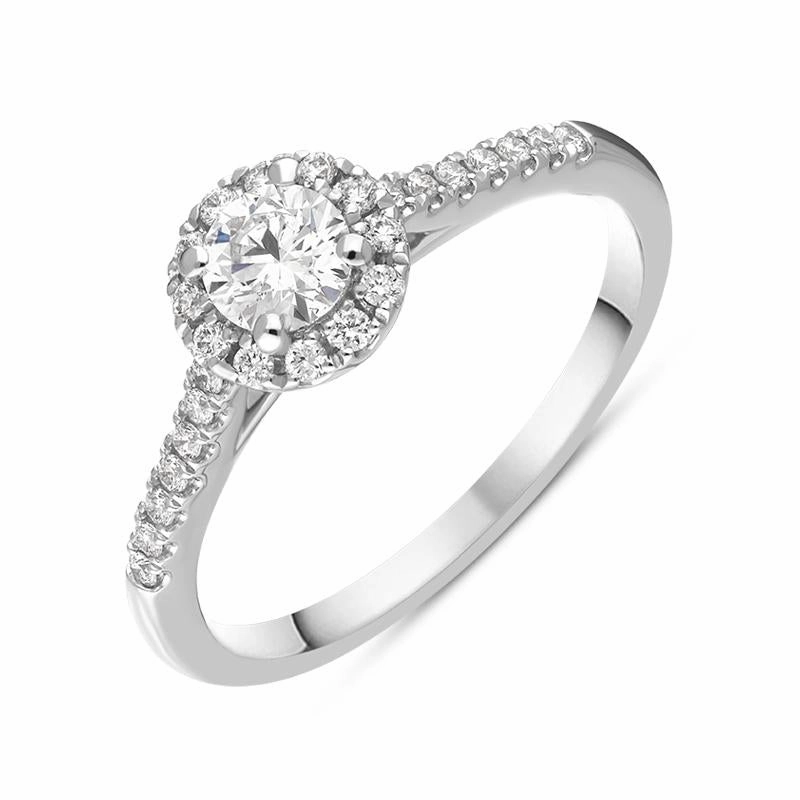 Platinum Diamond Shoulder Set Round Halo Ring
