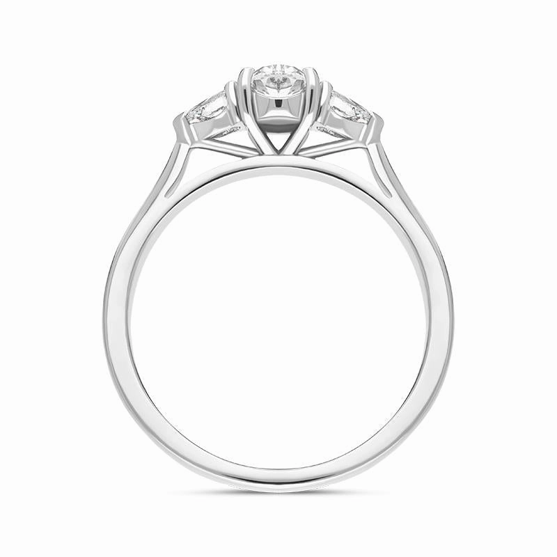 Platinum Diamond Three Stone Trilogy Oval and Pear Cut Ring
