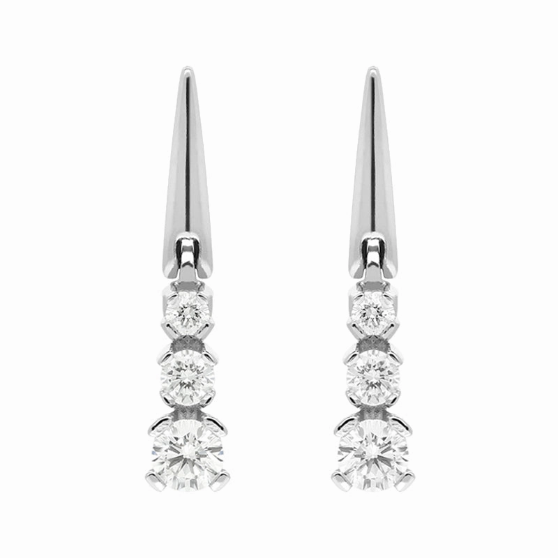 Platinum Three Stone Graduated Diamond Drop Earrings