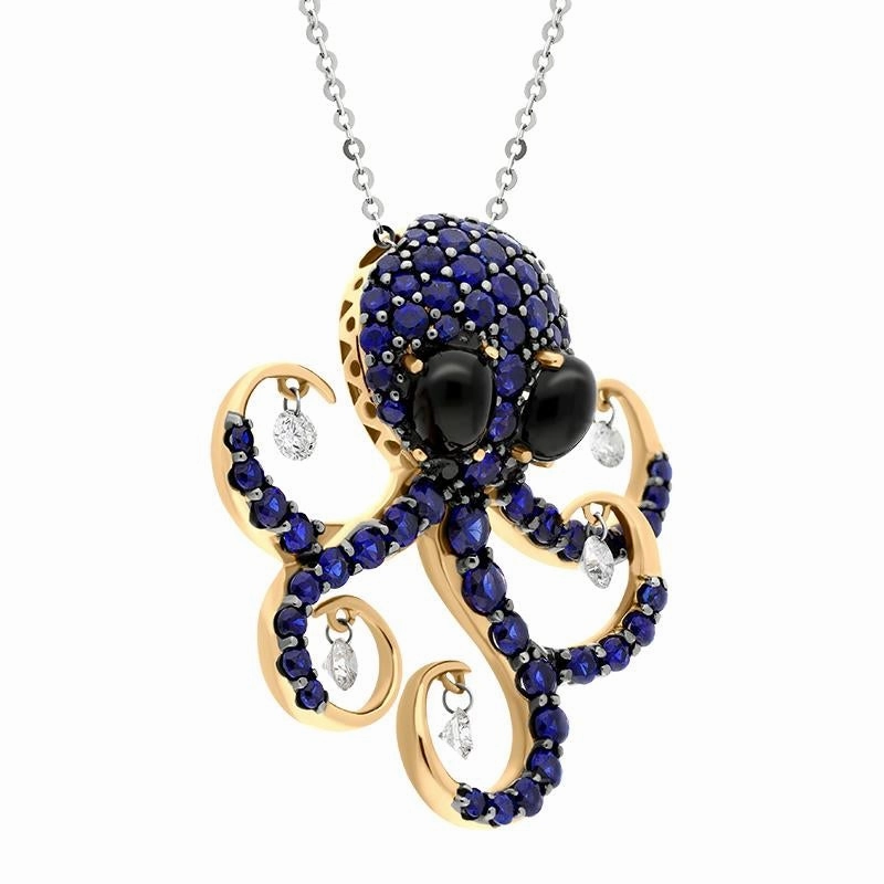 Ponte Vecchio 18ct Rose Gold Whitby Jet Diamond Sapphire Octopus Necklace D