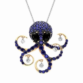 Ponte Vecchio 18ct Rose Gold Whitby Jet Diamond Sapphire Octopus Necklace D