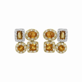 Ponte Vecchio 18ct Yellow Gold Citrine Diamond Cluster Stud Earrings