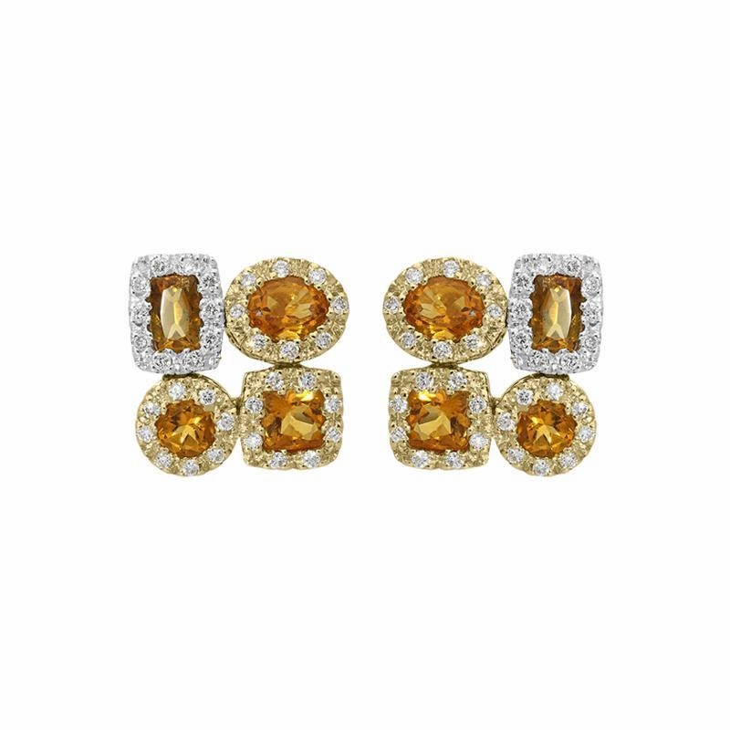 Ponte Vecchio 18ct Yellow Gold Citrine Diamond Cluster Stud Earrings