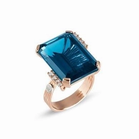 Ponte Vecchio Blue Moon 18ct Rose Gold 22.34ct Blue Spinel Diamond Emerald Cut Ring
