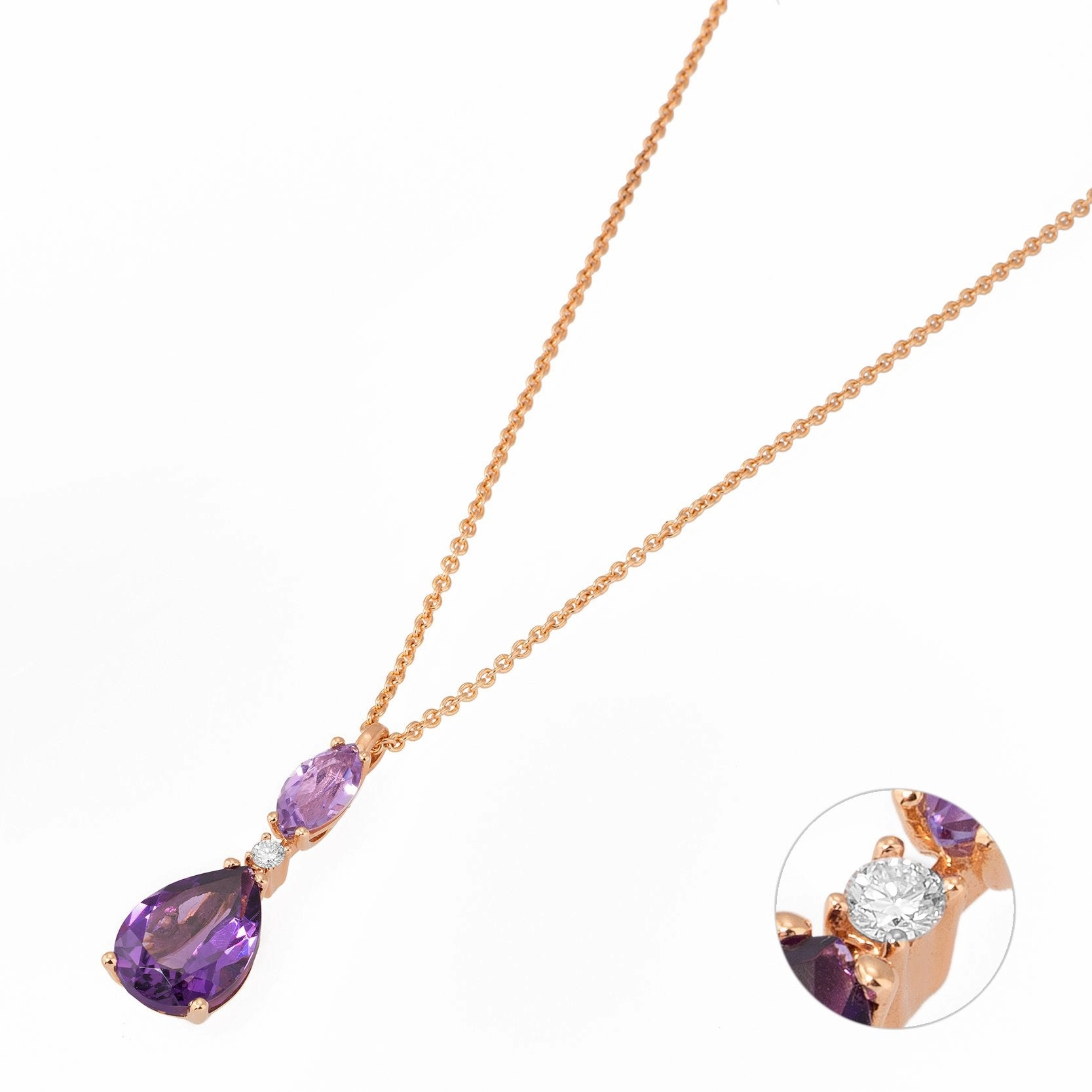 Ponte Vecchio Iris 18ct Rose Gold 2.03ct Amethyst Diamond Necklace
