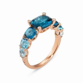 Ponte Vecchio Iris 18ct Rose Gold 6.60ct Blue Topaz Diamond Ring