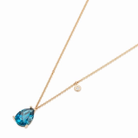 Ponte Vecchio Iris 18ct Rose Gold Blue Topaz Diamond Chain Pendant Necklace