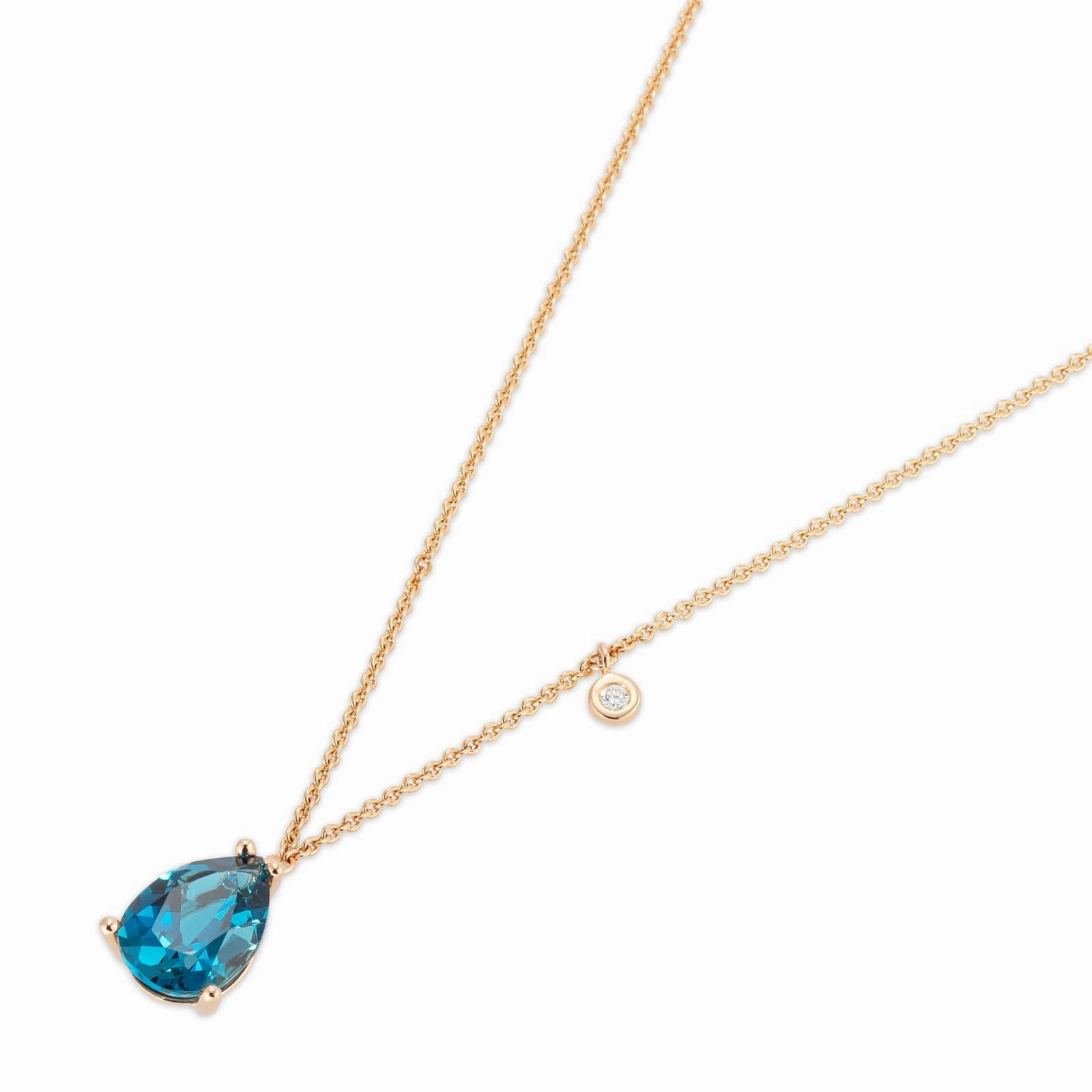 Ponte Vecchio Iris 18ct Rose Gold Blue Topaz Diamond Chain Pendant Necklace