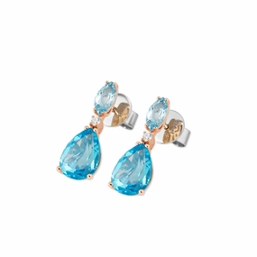 Ponte Vecchio Iris 18ct Rose Gold Blue Topaz Diamond Drop Earrings