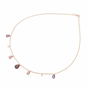 Ponte Vecchio Iris 18ct Rose Gold Garnet Tourmaline Amethyst Diamond Chain Necklace