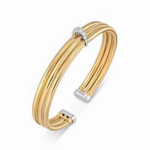 Ponte Vecchio Nobile 18ct Yellow Gold 0.12ct Diamond Three Row Bangle