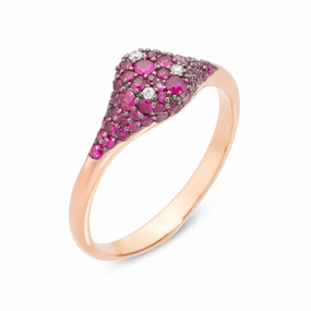 Ponte Vecchio Pitti 18ct Rose Gold 0.64ct Ruby Diamond Encrusted Small Signet Ring