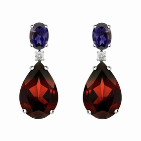Ponte Vecchio Signoria 18ct White Gold 13.40ct Garnet 1.35ct Iolite Diamond Drop Earrings