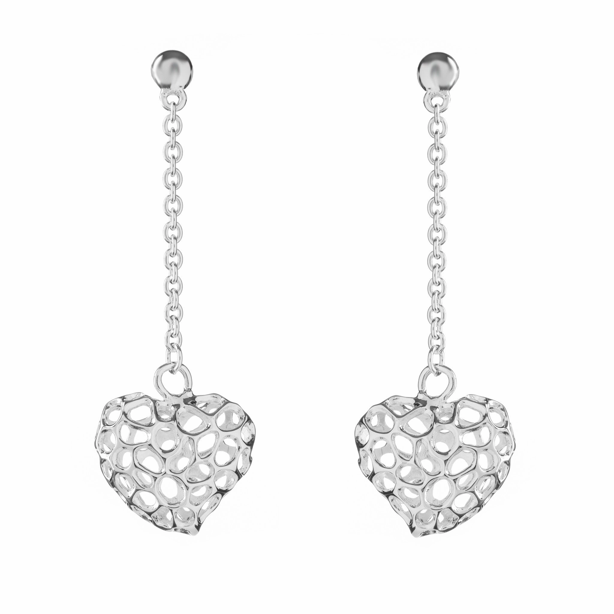 Rachel Galley Amore Sterling Silver Heart Lattice Drop Stud Earrings