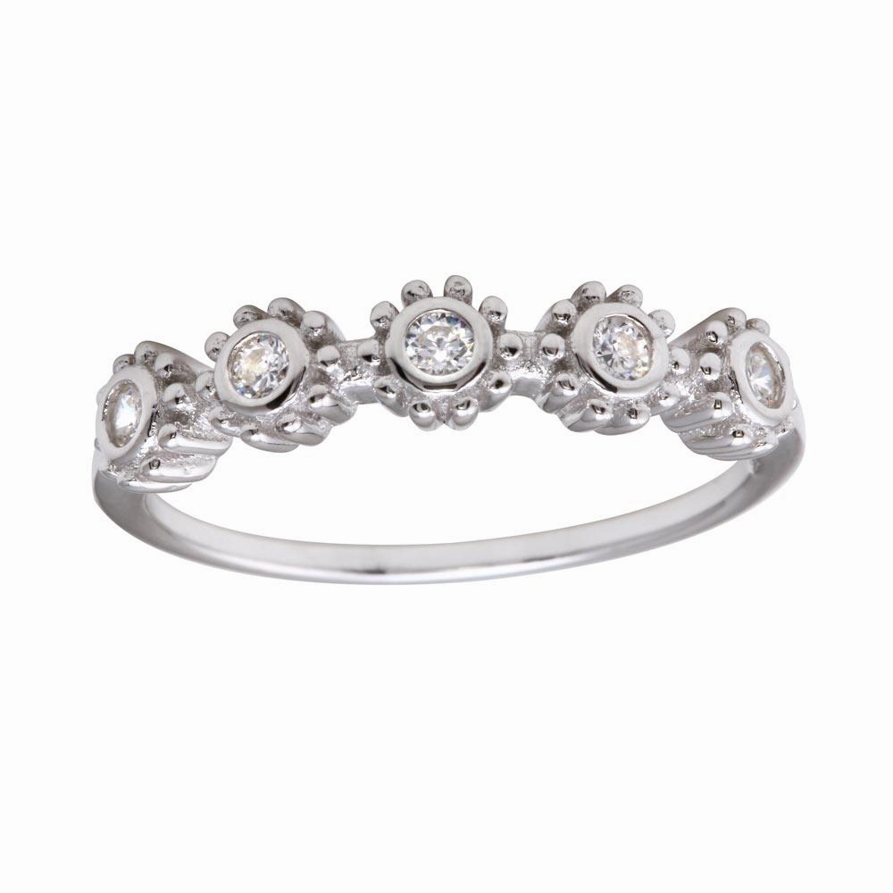 Rhodium Plated 925 Sterling Silver 5 Flower Clear CZ Ring - BGR01224CLR