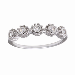 Rhodium Plated 925 Sterling Silver 5 Flower Clear CZ Ring - BGR01224CLR