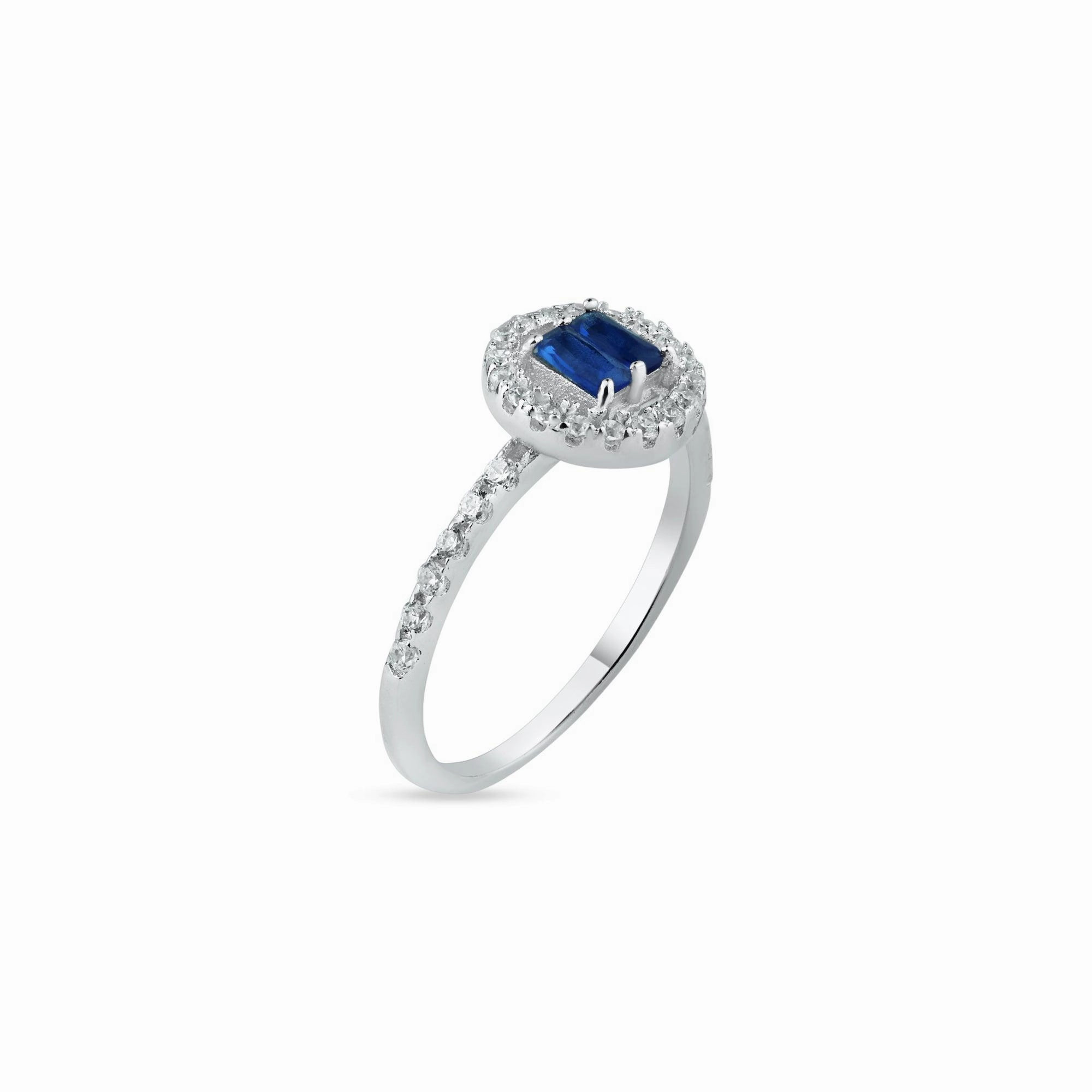 Rhodium Plated 925 Sterling Silver Blue Stone with CZ - BGR01140BLU