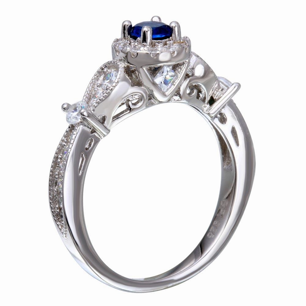Rhodium Plated 925 Sterling Silver Clear and Blue CZ Ring - STR01091