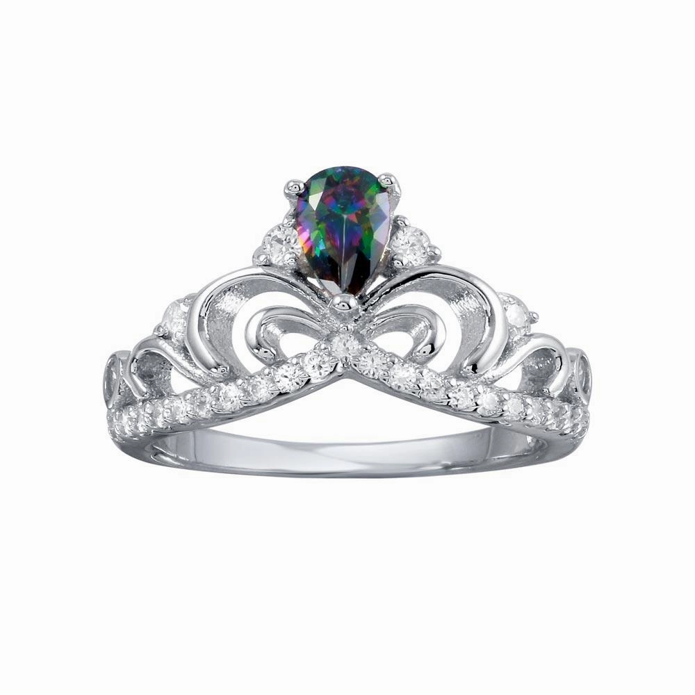 Rhodium Plated 925 Sterling Silver Crown Synthetic Mystic Topaz CZ Ring - BGR01268