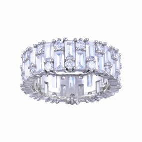 Rhodium Plated 925 Sterling Silver CZ Baquette Band Ring  - STR01143