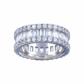 Rhodium Plated 925 Sterling Silver CZ Baquette Band with Border Ring  - STR01144