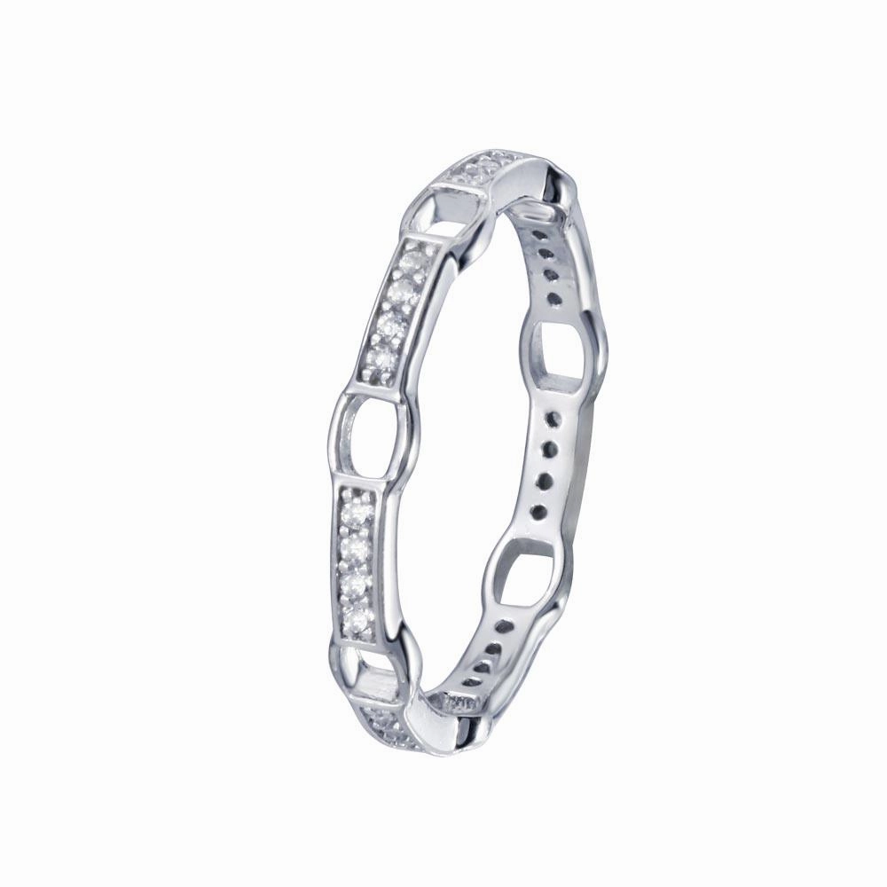 Rhodium Plated 925 Sterling Silver CZ Link Ring - STR01161
