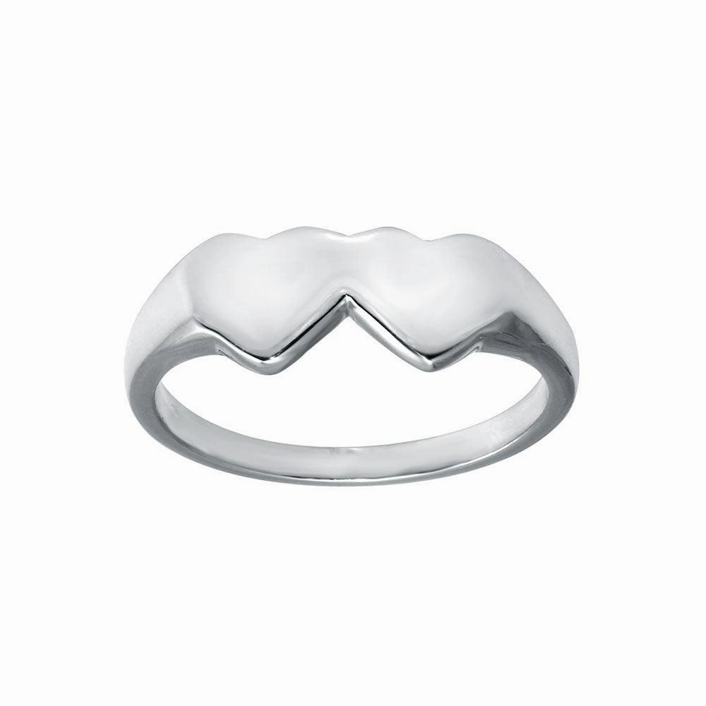 Rhodium Plated 925 Sterling Silver Double Heart Ring - SOR00036