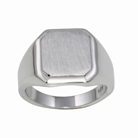 Rhodium Plated 925 Sterling Silver Engravable Octagon Ring with Matte Finish - BGR01240