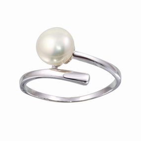 Rhodium Plated 925 Sterling Silver Fresh Water Pearl Center Ring - BGR01143