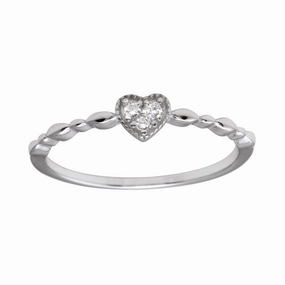 Rhodium Plated 925 Sterling Silver Heart 3 Clear CZ Ring - BGR01227CLR
