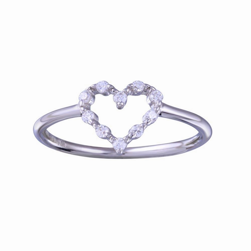 Rhodium Plated 925 Sterling Silver Heart Clear CZ Ring - STR01158