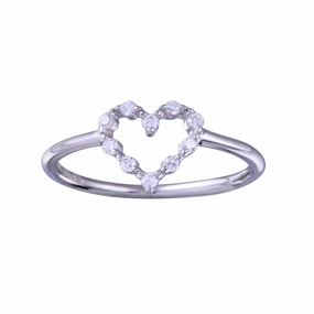 Rhodium Plated 925 Sterling Silver Heart Clear CZ Ring - STR01158