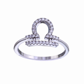 Rhodium Plated 925 Sterling Silver Libra CZ Zodiac Sign Ring - BGR01328