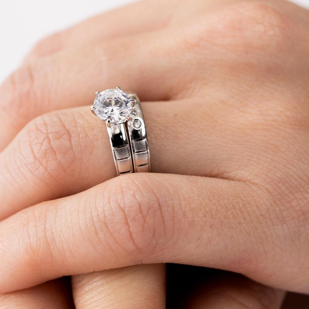 Rhodium Plated 925 Sterling Silver Line Shank Design Bridal Trios Ring - GMR00188