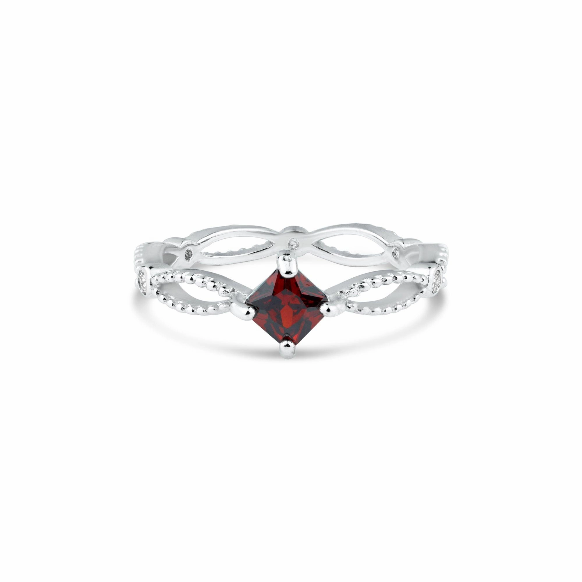 Rhodium Plated 925 Sterling Silver Marquise Red CZ Ring - BGR01362RED