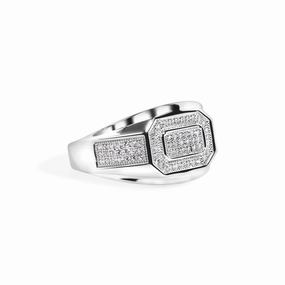 Rhodium Plated 925 Sterling Silver Men's Octagon Top Round Cut Clear CZ 13.6mm Ring - GMR00397
