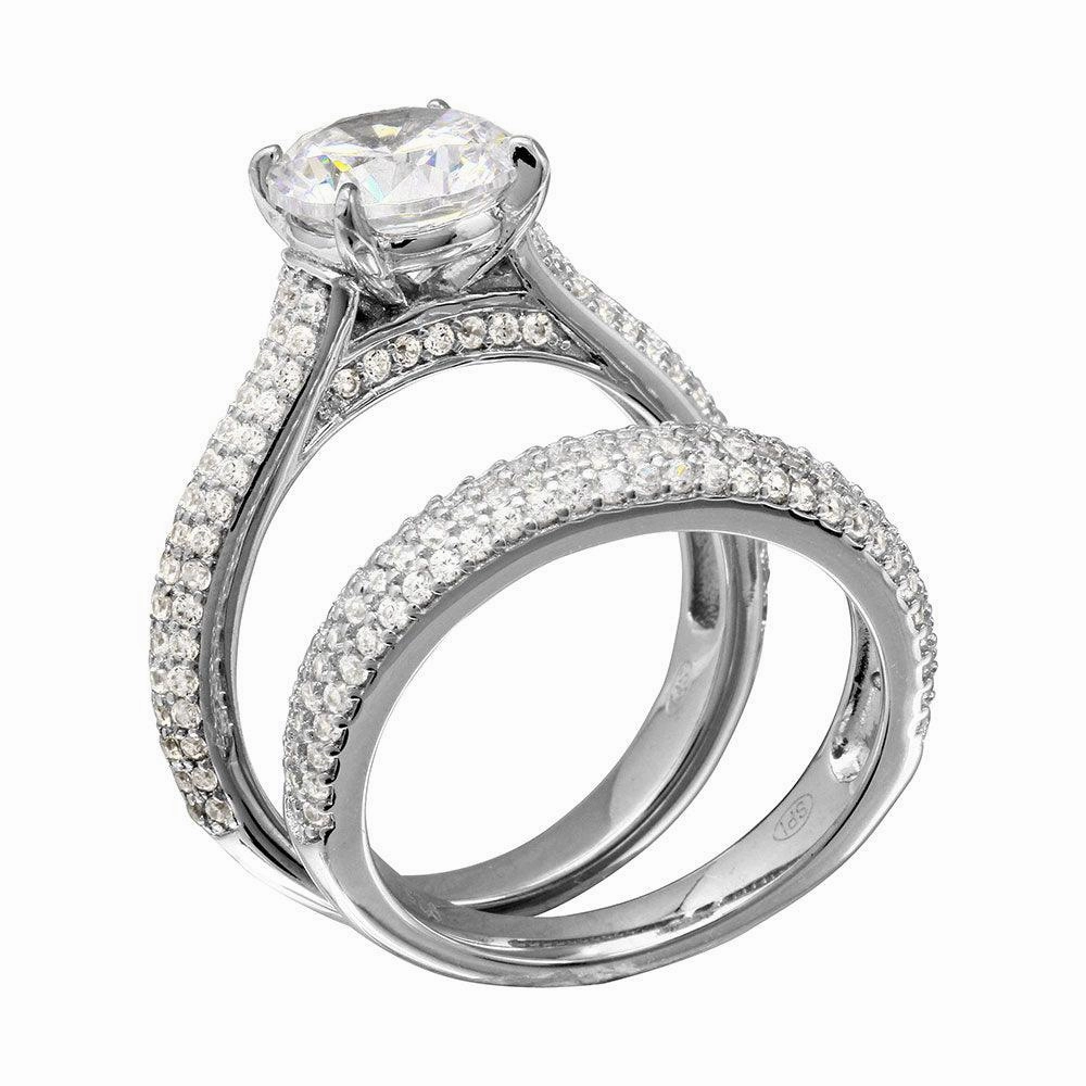 Rhodium Plated 925 Sterling Silver Micro Pave Shank Bridal Single Center Stone Ring - GMR00204